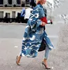 Kvinnors trenchrockar Chic Ethnic Style Lapel Floral Tryckt överdimensionerad Long Women Coat Print 2024 Spring Fashion Street Maxi Jacket