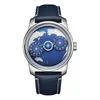 Наручные часы OBLVLO Blue Planet Watch, креативные трехколесные мужские автоматические механические сапфировые зеркальные светящиеся водонепроницаемые часы
