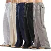 Pantaloni da uomo Primavera Estate Cotone Lino Pantaloni lunghi casual larghi tinta unita Pantaloni sportivi semplici traspiranti a gamba larga da uomo