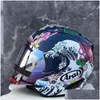 Motosiklet kaskları varış Japon Ejderha Yarım Kask Tek Visor Güvenlik Şapkası Kadınlar ve Erkekler Yaz Sezonu Aydınlık Damla Teslimat Otomatik Dhqxu