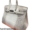 Platinum Bag Tote Leather Nile Crocodile Himalayan Luxury Light Luxury äkta kvinnors handgjorda med vaxtråd som sy original logotyp