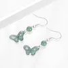 Dangle Earrings Natural A-grade Jade Blue Water Bow Jadeite S925 Silver Inlaid Ancient Style Women's Gifts Jewelry Drop