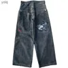 Kvinnors jeans streetwear jnco y2k kvinnor män hip hop tecknad grafik broderade baggy byxor nya gotiska hög midja breda byxoryolq