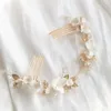 Hair Clips Ins White Floral Bridal Comb Wedding Piece Copper Leaf With Cubic Zirconia Women Jewelry