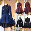 Theme Costume Medieval Retro Gothic Black Lace Up Chain Bow Lolita Coat Long Sleeves Ruffle Ic Dress Slim Knee Length Cosplay Clot L22 Dhyui