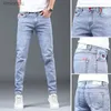 Jeans masculinos nova primavera e outono azul lavado moda coreana casual sólido magro cowboy estiramento denim adolescentes calças de luxo apertado jeans l240119