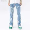 メンズジーンズ2023サイバーY2Kファッション洗浄された青いバギーフレアジーンズパンツ男性服