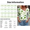 여자 T 셔츠 캐주얼 패션 세인트 패트릭의 날 인쇄 긴 슬리브 옷깃 V 목 버튼 풀오버 탑 공식 상점 Ropa de Mujer