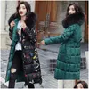 Mulheres para baixo parkas jaqueta de inverno mulheres quente longo impressão com capuz casaco de pele sintética algodão acolchoado feminino dois lados outwear 231116 gota entregar dhowf