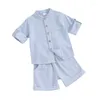 Kleidungssets Kleinkind Baby Jungen Sommer Outfit Baumwolle Leinen Kurzarm Button-Down-Hemd Elastische Taille Shorts Set Freizeitkleidung