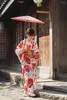Etnik Giyim Japon Kimono Kırmızı Çiçek Japonyayukata Yenilik Gece Elbisesi Cosplay Kostüm