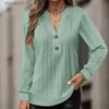 Women's Blouses Shirts Ladies Autumn and Winter Long-sleeved Solid Color V-neck Button T-shirt Top Casual Loose Elegant Basic Daily Women's Shirt 2023 YQ240119
