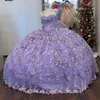 Lavendel quinceanera klänningar älskling 3d blommor applikationer pärlor tull snörning korsett ruffles prom vestidos 15 de xv anos