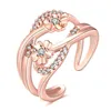 Cluster Rings Women/Girl Beautiful Flower Hollow White/Rose Gold Color Cubic Zirconia Wedding Party Accessories Pretty Gift