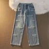 Abito estivo streetwear lettera ricamo jeans donna vita alta Y2k pantaloni larghi dritti pantaloni tendenza jeans da donna moda coreana