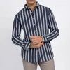 Chemises décontractées pour hommes Hommes Chemise Col de bande Robe formelle Tops à manches longues Rétro Stripe pour la mode largement applicable