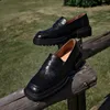 Модельные туфли, женские туфли из натуральной кожи, гонконгские лоферы в стиле ретро, весна 2024, туфли-лодочки на толстом каблуке с квадратной головкой