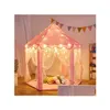 Other Children Furniture Portable Folding Princess Castle Tent Kids Play Fairy House Tentwarm Led Star Lights Drop Delivery Home Garde Dhizu