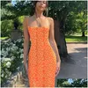Basic & Casual Dresses Women Casual Dresses Floral Dress Sleeveless Backless Spaghetti Straps Beach Long Vintage Bohemian Black Red R Dh19S