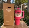 Vender bem 1: 1 mesmo frete grátis Tudo em estoque 40 onças Quencher Tumblers Dia dos Namorados Flamingo Rosa melancia vermelho Flamingo Copo de aço inoxidável Tampa com alça de silicone