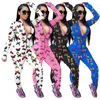 Capris kvinnor fjäril tryck sexig långärmad bodycon jumpsuit rompers 2020 Front Zipper Clubwear Outfits onepiece Rompers Active Wear