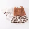 Dog Apparel Sweet Dress With Scarf Winter Coat Warm Soft Puppy Princess Skirt Bear Print Cat Pet Otfits Chihuahua Clothes