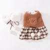 Vêtements pour chiens Robe douce avec écharpe Manteau d'hiver Chaud Doux Chiot Princesse Jupe Ours Imprimer Chat Pet Otfits Chihuahua Vêtements