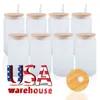 USA Warehouse 16 oz Clear Frosted Glass Mugs Sublimation Glass kan formade tumlar med bambu lock Candaa Lokalt lager 0118