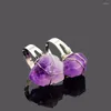 With Side Stones Unique Silver Color Plated Open Cuff Ring Natural Stone Adjustable Rings Amethysts Crystal Quartz Party Wedding Jewelry