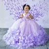 Vestidos florais de lavanda para meninas, halter, feitos à mão, flores em camadas, vestido de baile de tule, princesa, vestidos de meninas, festa de aniversário, filha e mãe, vestido CF041