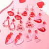 Ohrstecker Einzigartiges Valentinstag-Rot-Rosa-Herz für Frauen Freundin Mode Acryl-Umschlag Lippe Wassertropfen baumelnder Schmuck