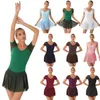 Abbigliamento da palcoscenico Body da ginnastica per danza classica da donna Abito a maniche corte Maglia velata con gonna arricciata Body abiti Abbigliamento da ballo Costume da allenamento