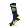 Sports Socks 5Lel Mens Hosiery Basketball Trendy Brand Personalized Football Print Mid Length Outdoor Running Sweat-Absorbing Long D Dhjps