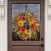 Flores decorativas grinalda de porta frontal artificial girassol pinhas guirlanda com toda a temporada para interior ao ar livre