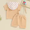 Set di abbigliamento Estate Bambino Neonato Vestiti Scacchiera Manica corta T-shirt con cappuccio Pantaloncini Set Abbigliamento casual