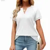 Blouses Femme Chemises T-shirt décontracté à manches courtes pour femmes 2023 printemps/été couleur unie col en v dentelle épissage coupe ample haut pour femme t-shirts S-XXL YQ240119