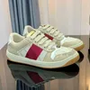 Designer Stripe Top Shoes Fashion Dirty Leather Lace-up Low Tennis Shoe Fabric Sports Casual Men Women Screener Sneaker