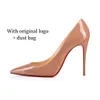Brand designer women's high heels red glossy stilettos genuine leather women's Pumps high heels black nude patent leather with dust bag 34-44