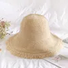 Cappelli a tesa larga da donna Sole con bordo grezzo Secchio di paglia Cappello con protezione solare con bordo largo Estate Cava traspirante Retro Vacanza al mare Accesso all'aperto