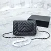 Woc Fashion Womes Shoulder Bag 19cm Leather V Sewn Diamond Patterned Silver Hardware Metal Buckle Luxury Handbag Matelasse Chain Crossbody Bag Makeup Bag Card Bags