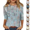 女性用Tシャツファッションカジュアルラウンドネック3/4スリーブルーズプリントTシャツトップレギュラー3つのクォータープルオーバー