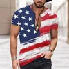 T-shirts pour hommes Pack pour hommes Shorts pour hommes Athletic Bulk Summer Independence Day Flag Digital 3D Impression Zipper Shirt
