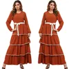 Ethnic Clothing Dubai Women Chiffon Long Dress Muslim Layered Sleeve Arab Robe Ramadan Islamic O-neck Turkish Casual