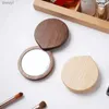 2 stuks spiegels 1 stuks pure houten draagbare spiegel mini kleine make-upspiegel vrouwelijke draagbare schoonheid make-up spiegel kleine ronde spiegels