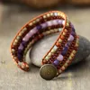 Bracelets Top Handmade Multi Row Leather Wrap Bracelet Vintage Seed Beads Natural Stone Weaving Cuff Bangles Bracelets Bohemian Jewelry