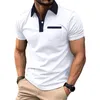 Men's T Shirts Lapel Button Shirt Breathable Summer With Zipper Patch Pocket Slim Fit Casual Top For Daily Wear