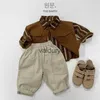 Kids Shirts 2023 Autumn New ldren Long Sleeve Lapel Shirts Cotton Boys Girls Vintage Striped Shirts Baby Cardigan Jacket Kids Clothes H240508