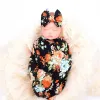 新生児の花の花swaddleウサギイヤのヘッドバンド+ローズスワドルクロス2pc/セット花柄の印刷毛布bj