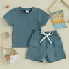 Set di abbigliamento 2024-12-18 Lioraitiin 0-3Y Bambino Neonato Ragazza Abiti estivi Abiti in tinta unita Pantaloncini tascabili e top Set