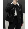 Men's Jackets Design Sense Coarse Tweed Multi Chain Shiny Silk Jacket Explosive Street Ruffian Handsome Loose Collarless For Man